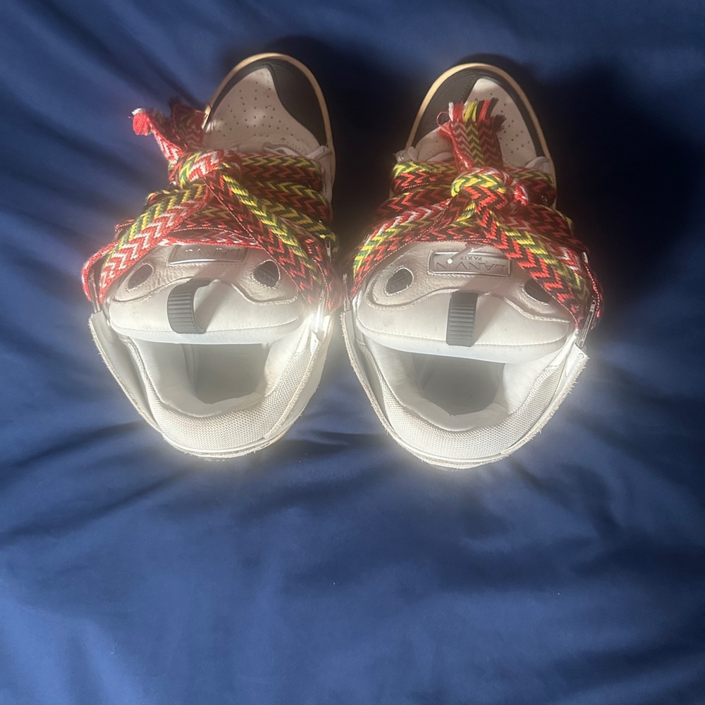Lanvin White Leather Sneakers with Multicolor Braided Laces